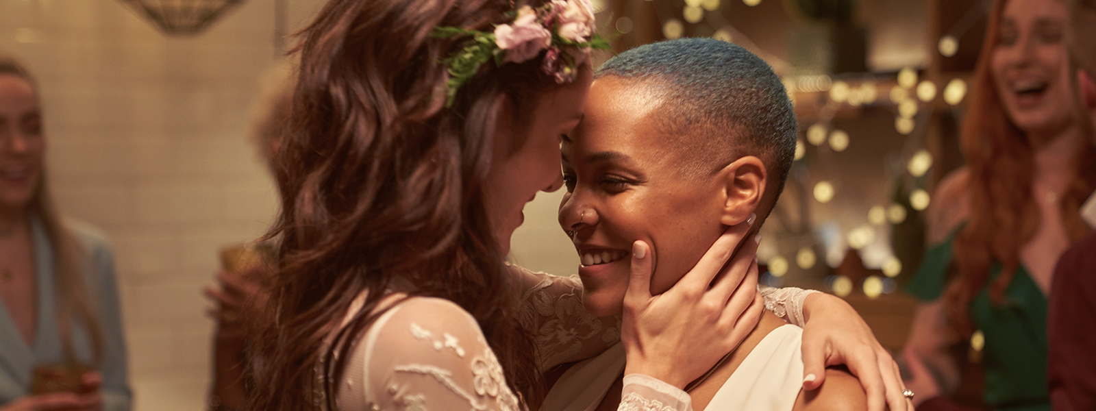 Two just married women having their first dance at the wedding party
.