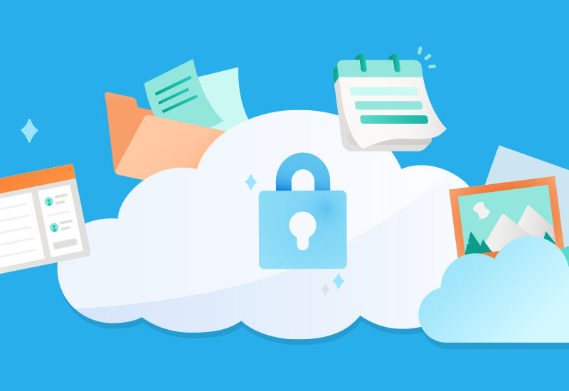 a locked cloud with files, calendar, and photos.